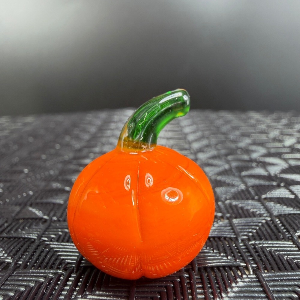 Venetian Glass Miniature Pumpkin Jack O Lantern Halloween Decor Set of 3 VTG - Picture 7 of 11